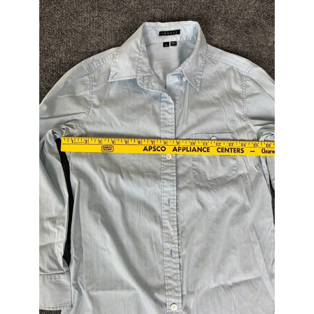 Theory Shirt Dress Blue Green Striped Long Sleeve  No Belt Size 4 - Picture 6 of 6